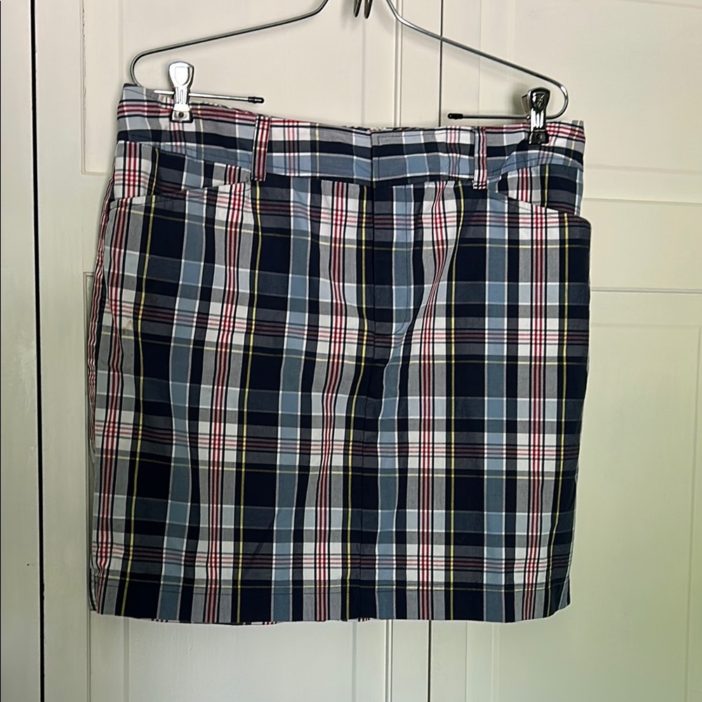 Chaps Size 12 Blue and White Plaid Pencil Skirt with Belt